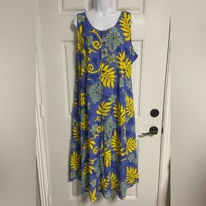 D4- Periwinkle-Yellow Vibrant Floral Hawaiian Maxi Dress